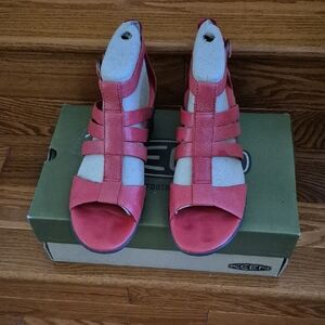 Keen Red Sandals with Wide Straps and Chunky Heel